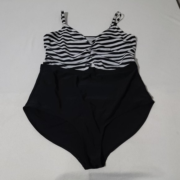 3x forever 21 swimsuit one piece cut out stripes black and white retro - Picture 2 of 9